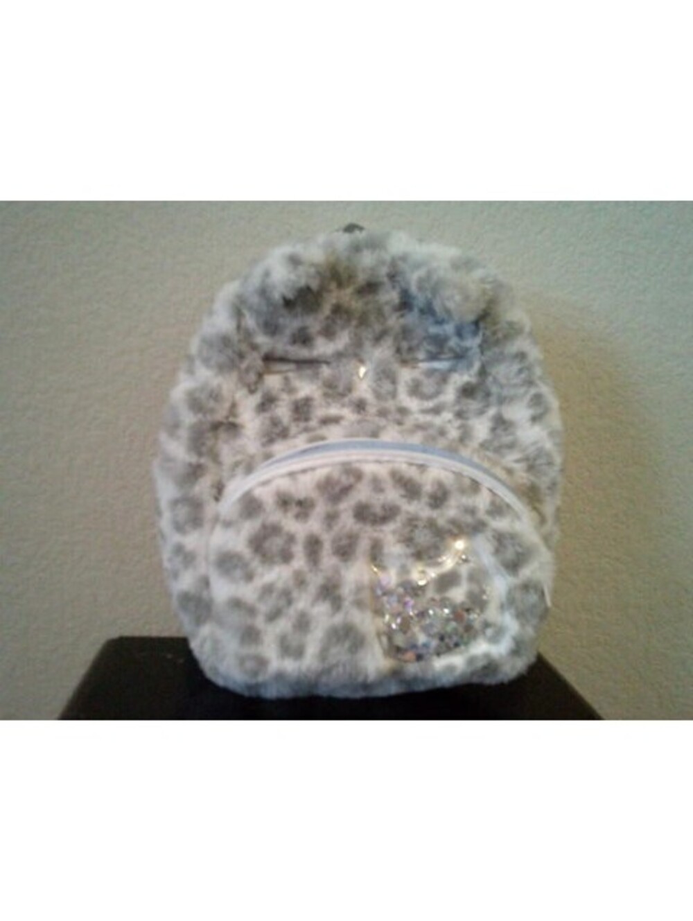 Faux fur leopard print mini backpack
